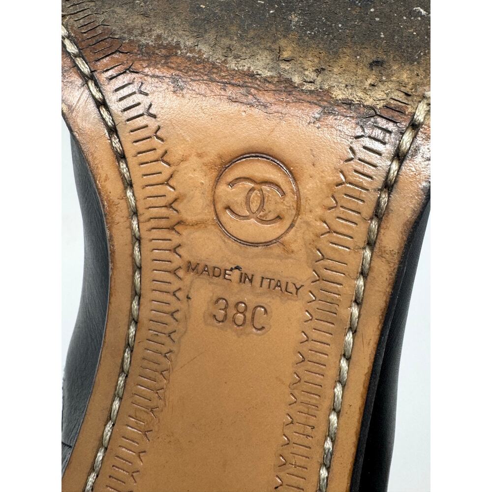Chanel Black Leather Ankle Boots CC Logo Block Heel Booties Size 38C - Picture 6 of 10